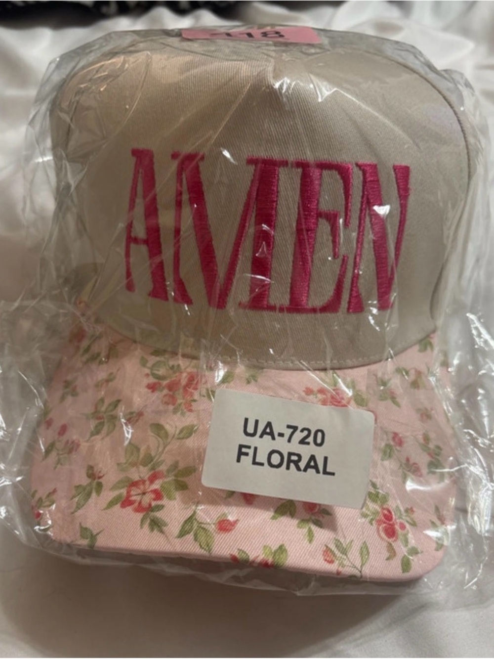 Embroidered Floral Pink & Cream Baseball Hat